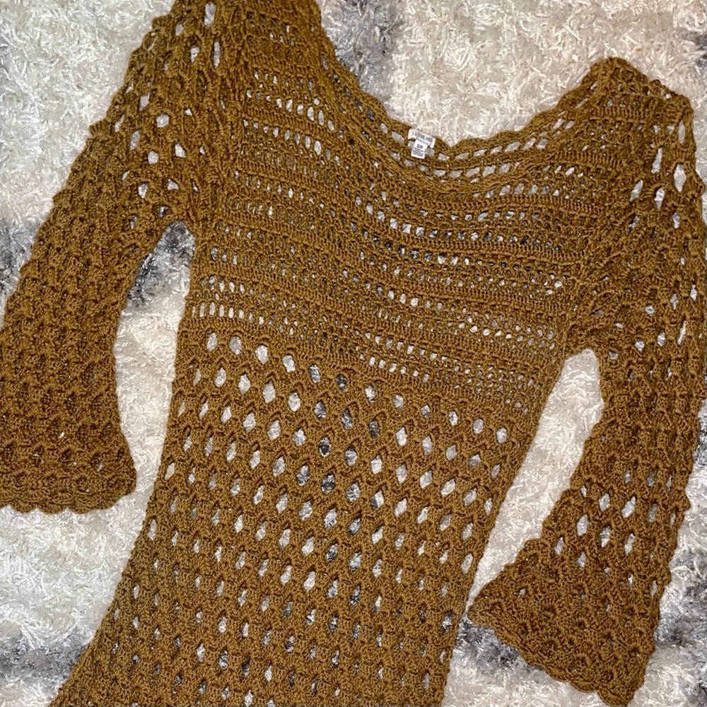 Olive Boho Chic Knitted Mini Dress small